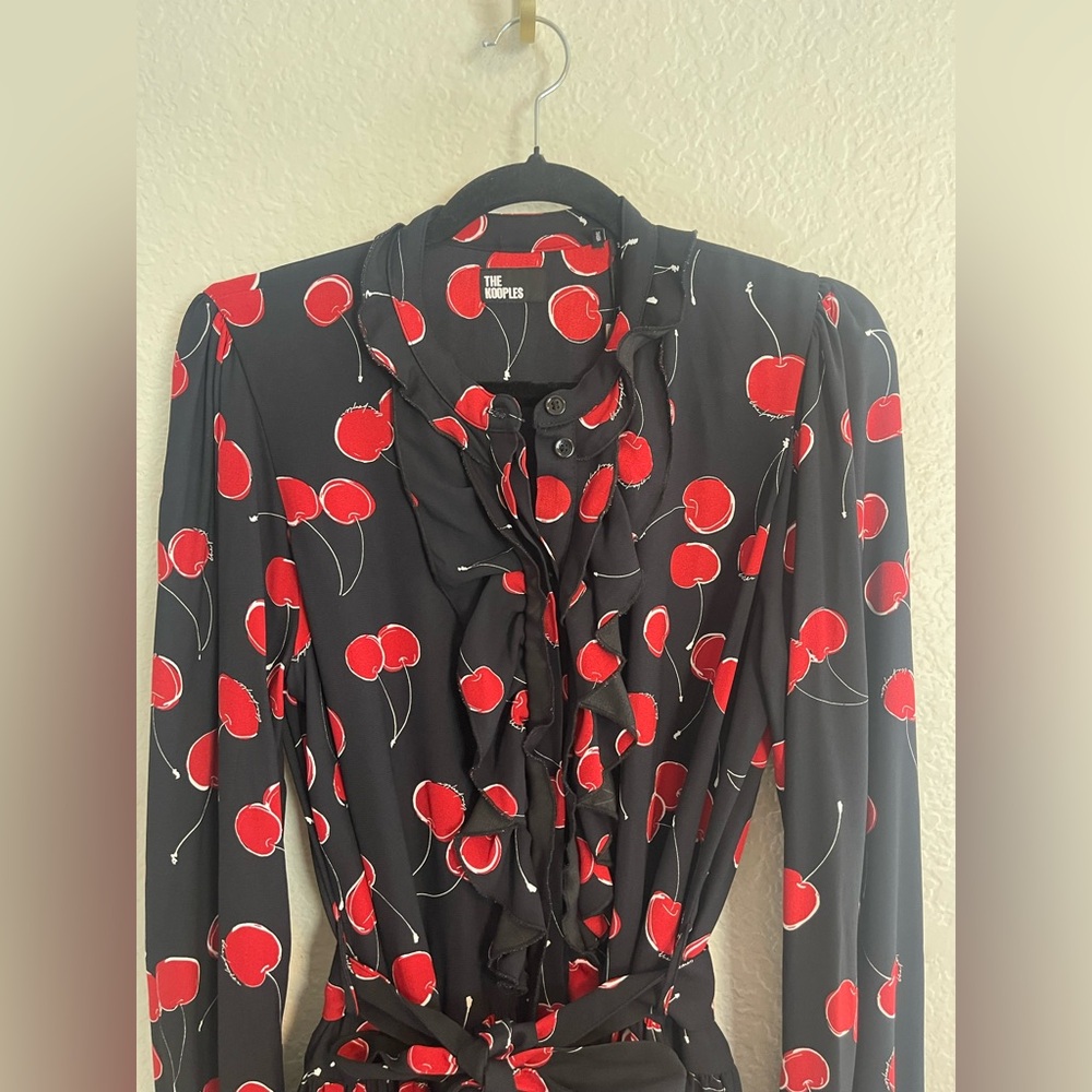 The Kooples Cherry Print Dress  Dark Romance NWT french sz 2= medium - Picture 7 of 13